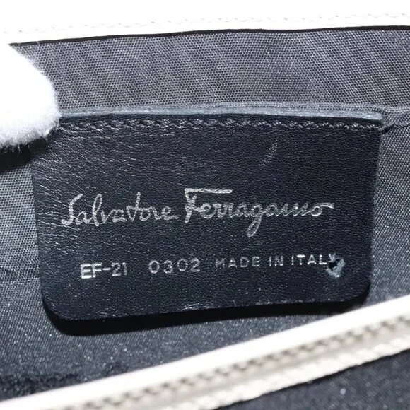 Salvatore Ferragamo Gancini Hand Bag Canvas Cream Silver
